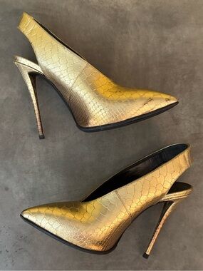Giuseppe Zanotti Metallic Gold Python-Embossed Leather Slingback Pumps
